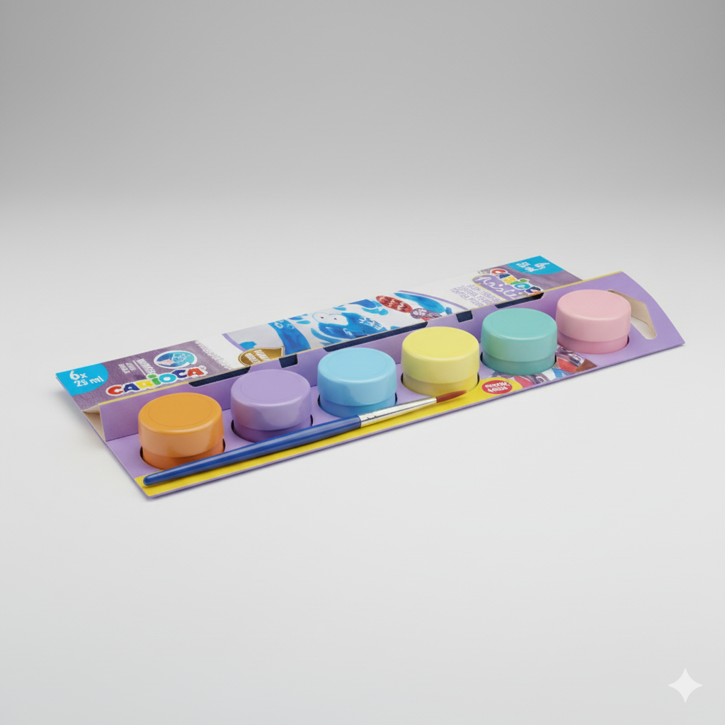 Carioca Tempera Paint Pastel 6 Pots with Brushes