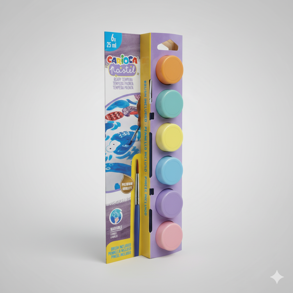 Carioca Tempera Paint Pastel 6 Pots with Brushes