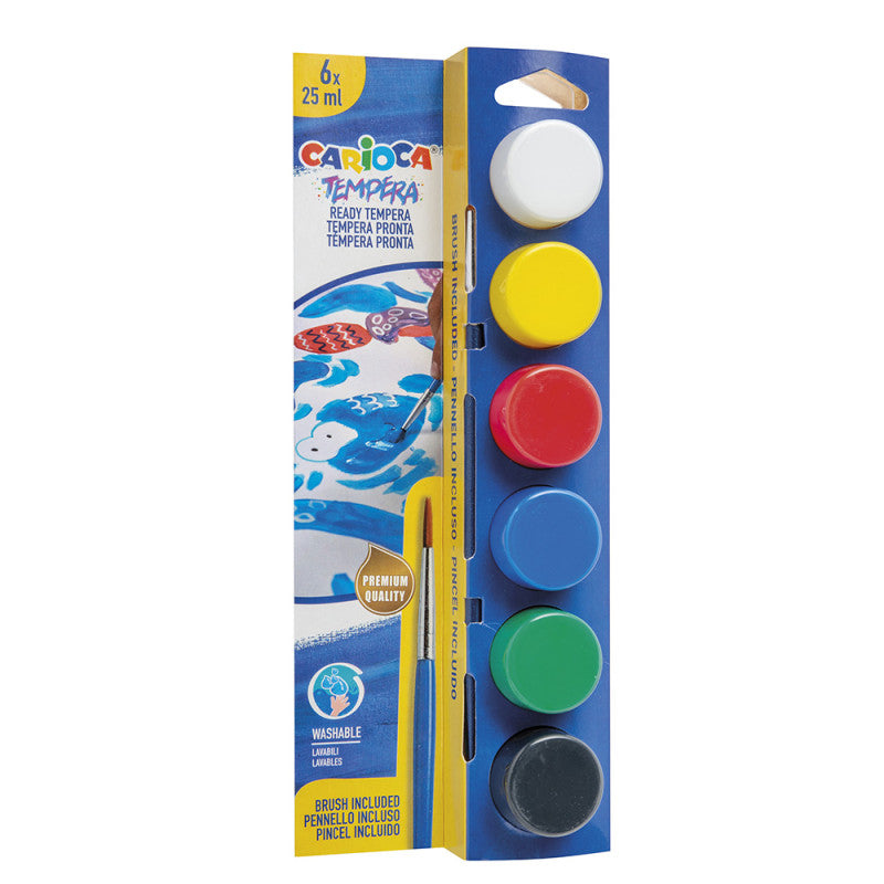 Carioca Tempera Paint Standard 6 Pots with Brushes