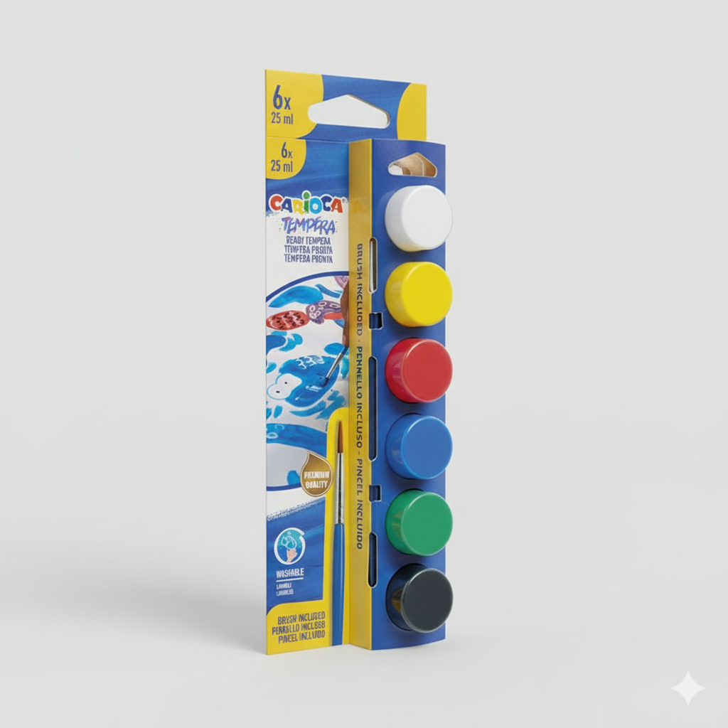 Carioca Tempera Paint Standard 6 Pots with Brushes