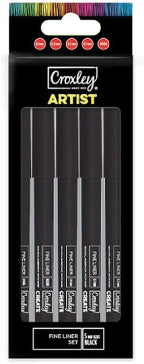 Croxley Artist Finelinet Set of 5 Felt Tip Pens 0.2-Brush Tip