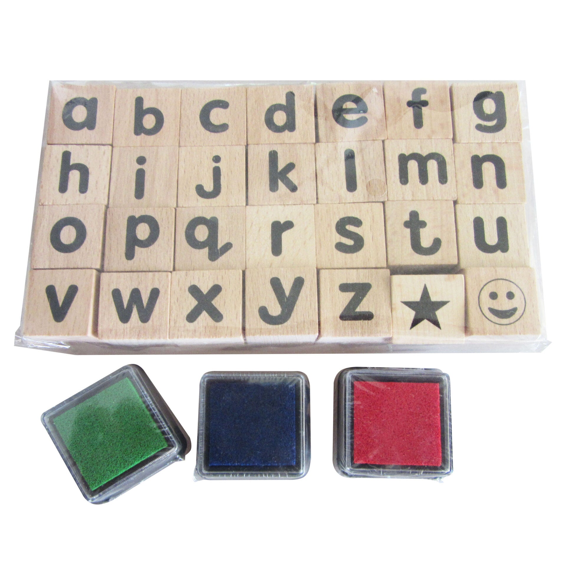 Wooden Lowercase Alphabet Stamps incl. 16 Page Activity Book