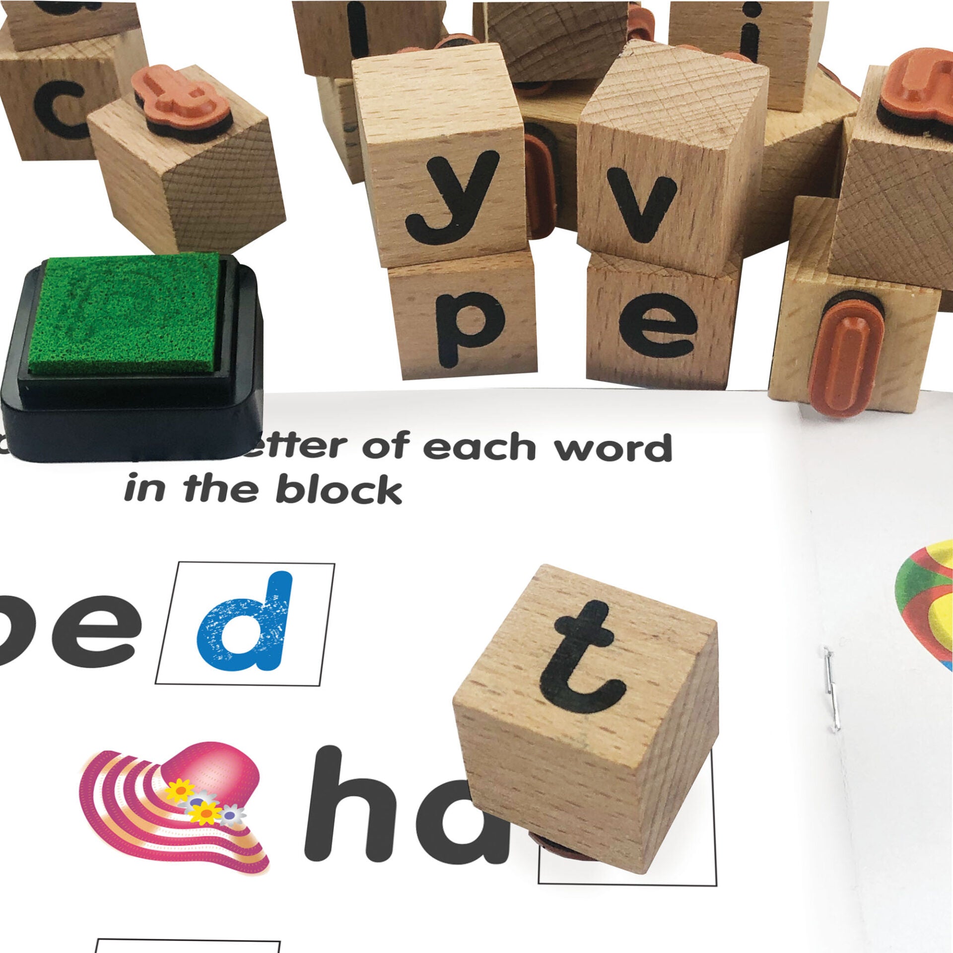Wooden Lowercase Alphabet Stamps incl. 16 Page Activity Book